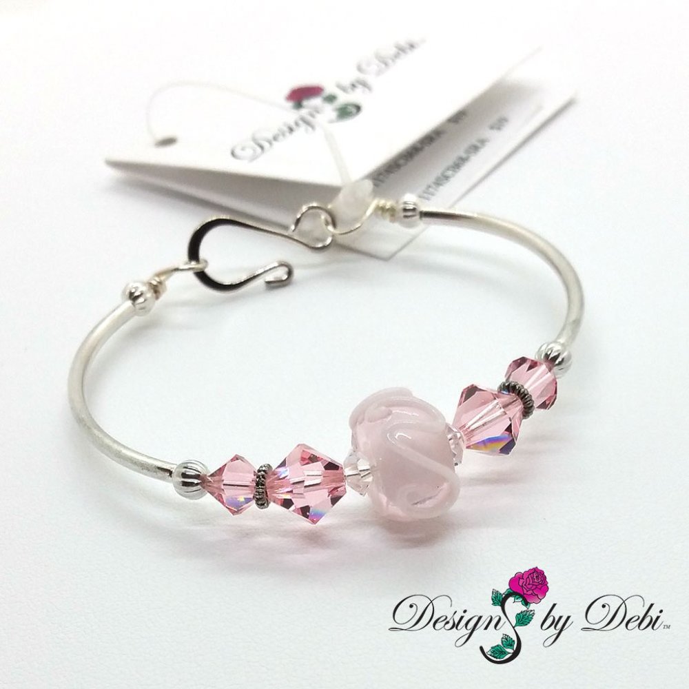Pink Glass & Swarovski Crystal Fitted Bangle